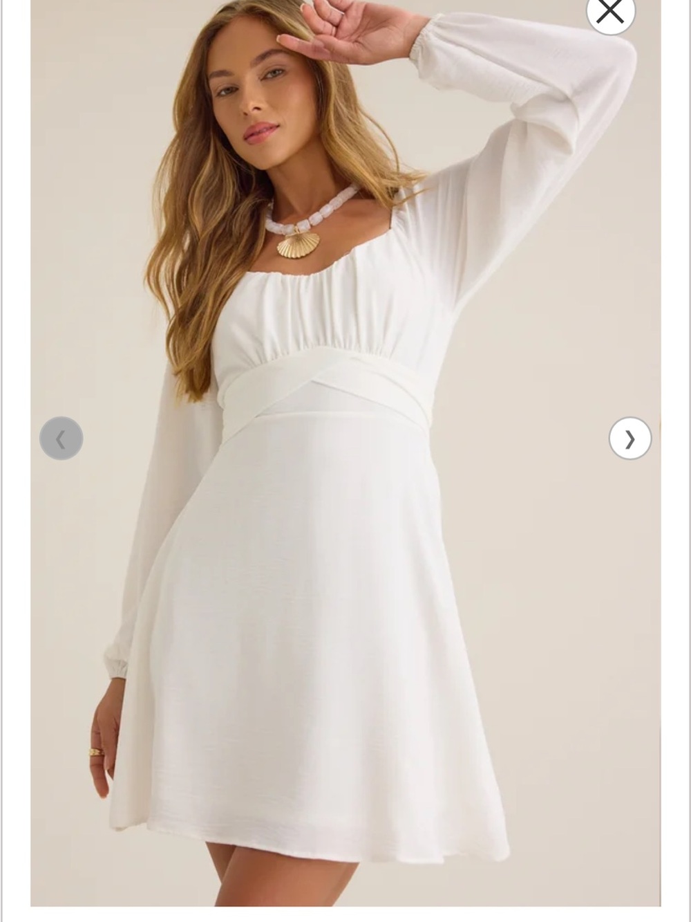 Off White Long-Sleeve Mini Dress with Empire Waist